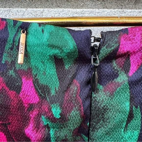 MISA Los Angeles Narcissa Floral Satin Mini Dress V-Neck Black Pink Party - Picture 13 of 16